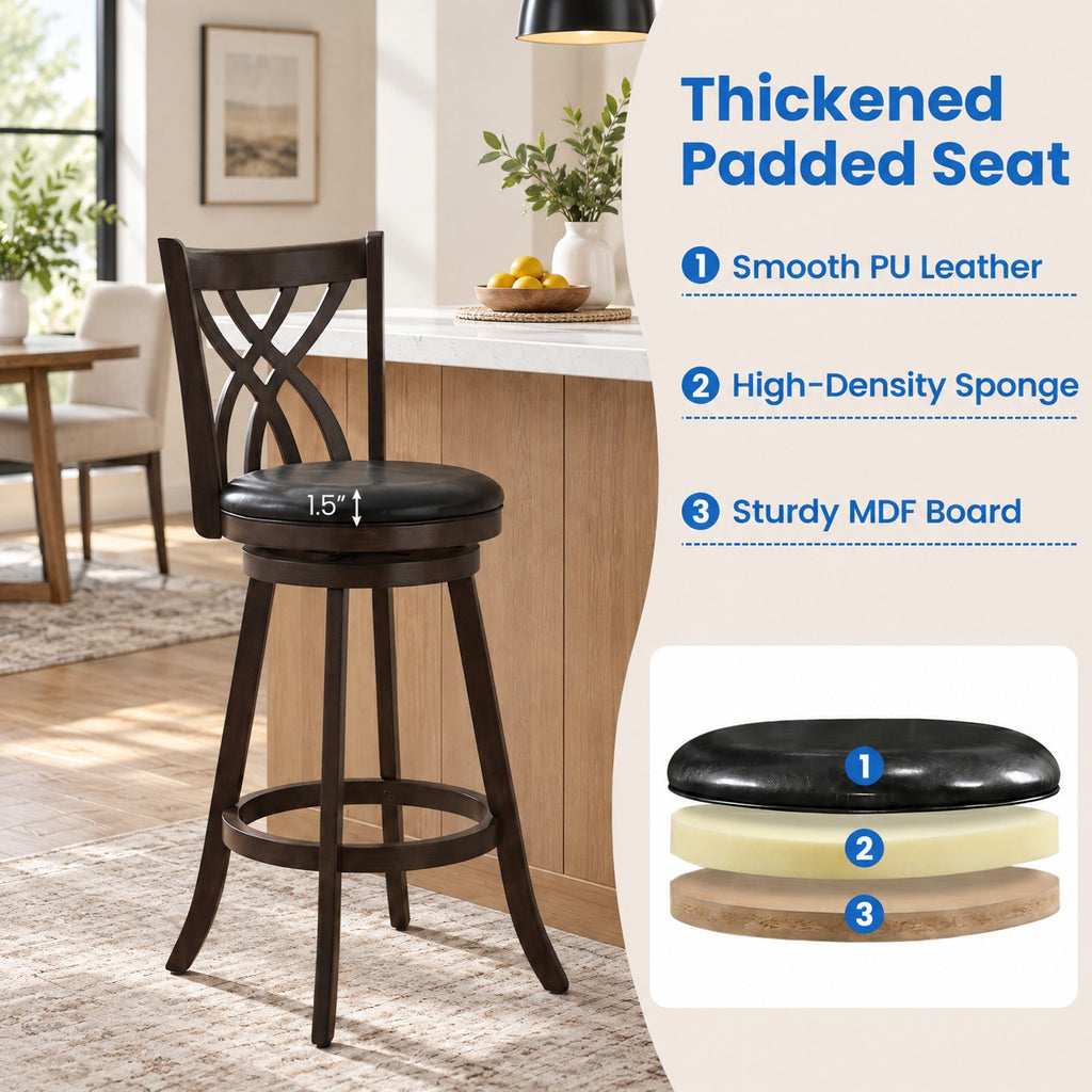 Airfind Set of 4 29 Inch Counter Height Bar Stools with Rubber Wood Frame, 330 lbs Capacity, Rubber Wood PU Sponge Metal Frame, Gray