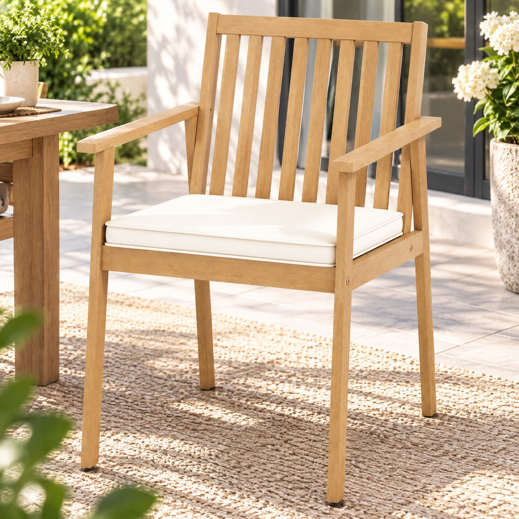 Airfind 2 Pieces Patio Dining Chairs Outdoor Acacia Wood Chairs with Removable Padded Cushion, Acacia Wood Sponge Non-woven Fabric Frame, Wood