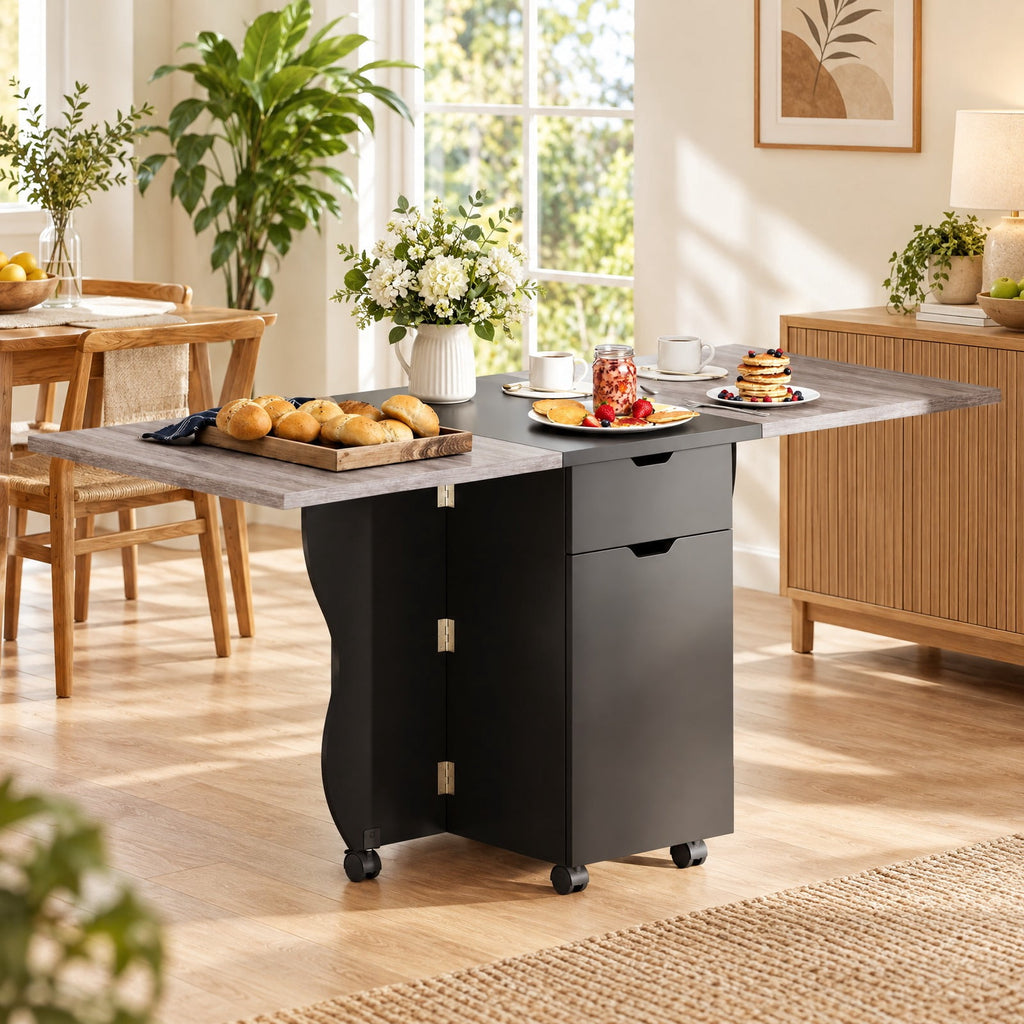 Airfind Folding Dining Table 3-in-1 Space-Saving Drop Leaf Kitchen Table with Lockable Wheels, 60 kg Capacity, 63.2 x 27.6 x 29.5 Footprint