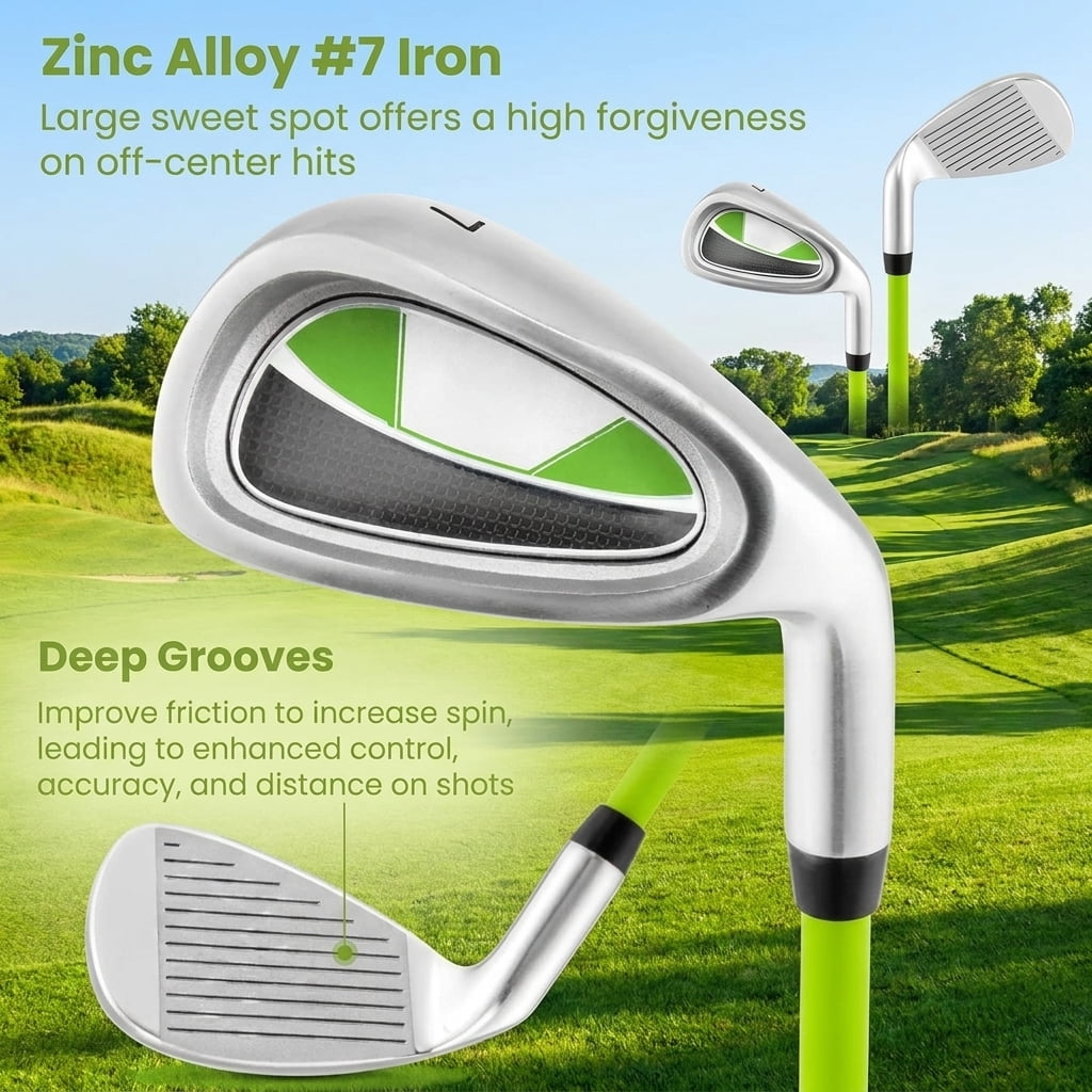 Airfind Teen Golf Club Set for Ages 12-14 with Complete 8 Pieces, Steel Shafts, Oversized Driver and Matching Bag, Green
