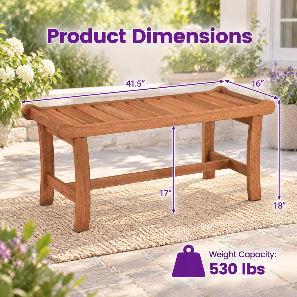 Airfind 2-Person Outdoor Wood Bench with Slatted Seat and Raised Edges-1 Piece, 530 lbs Capacity, Mixed Hardwood Frame, 41.5 x 16 x 18 Footprint