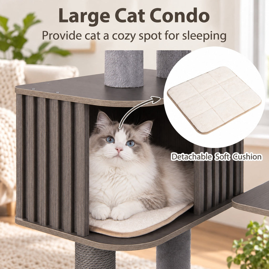 Airfind Multi-level Cat Tree for Indoor Cat 59.5 inch Tall Cat Tower with Cushion Top Perch, 23 Inch x 19 Inch Cat Condo Footprint, Gray