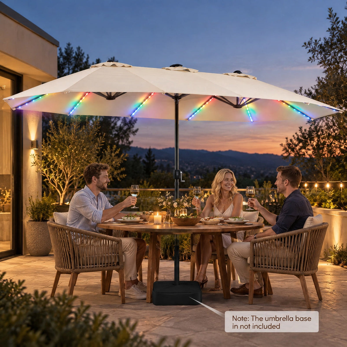 Airfind 15.5FT Extra-Large Patio Umbrella 12 Reinforced Metal Ribs, 180G Polyester Fabric Metal External Frame, Beige