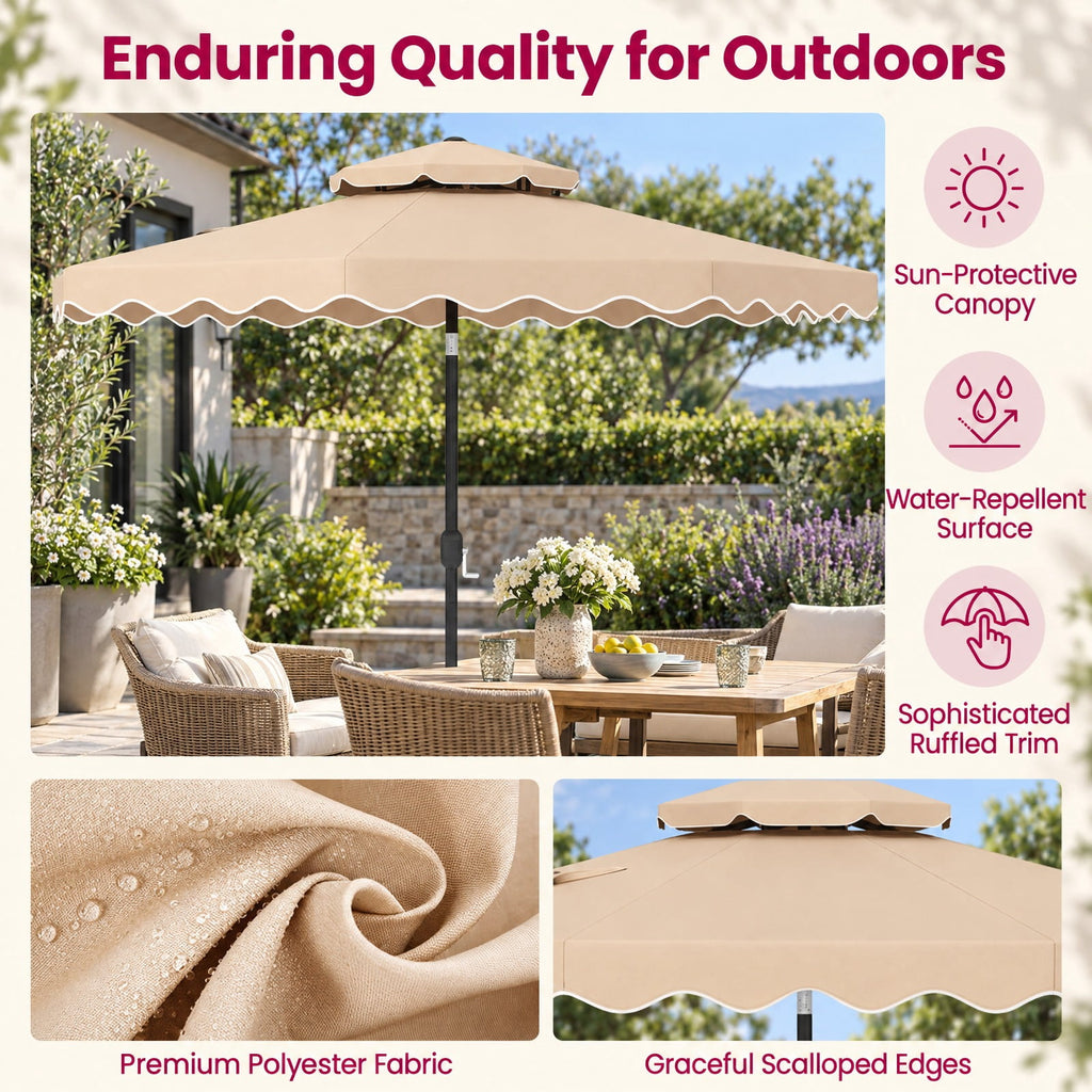 Airfind 9 Feet Patio Umbrella with Push Button Tilt and Crank, Polyester Fabric Metal Frame, 9 x 8.1 ft Footprint, Beige