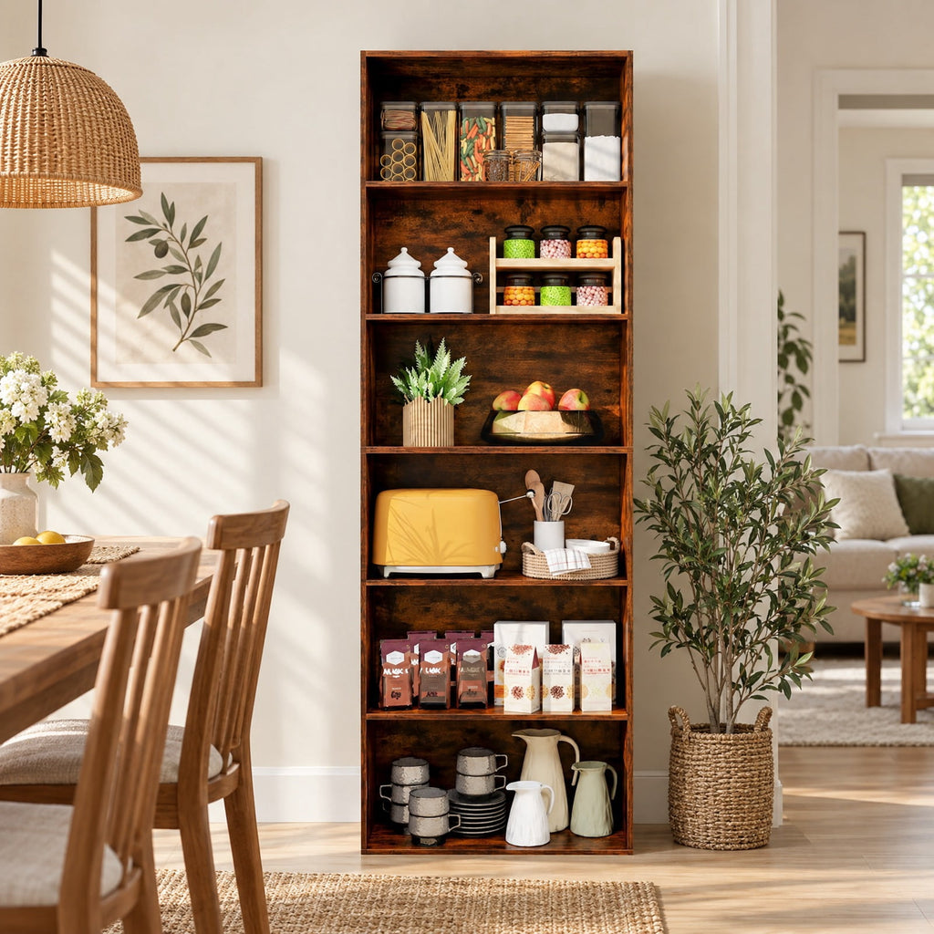 Airfind 6-Tier Bookcase with 6 Open Shelves and Anti-Toppling Kits, 200 lbs Capacity, MDF Engineered Wood Frame, 23.5in x 9.5in x 70in Footprint, Brown