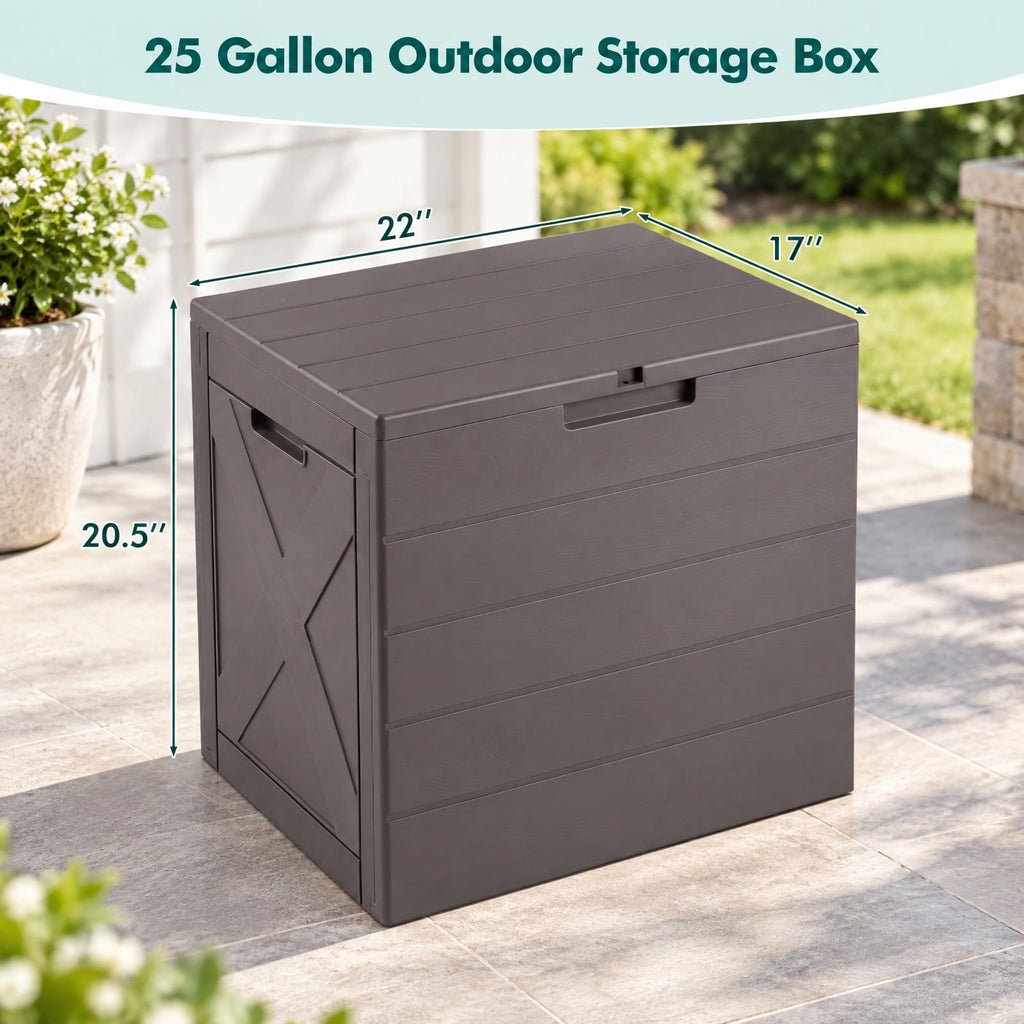Airfind 25 Gallon Storage Bin with Lid Carry Handles and Lock Hole for Patio Furniture Accessories, 110 lbs Capacity, PP Frame, Brown