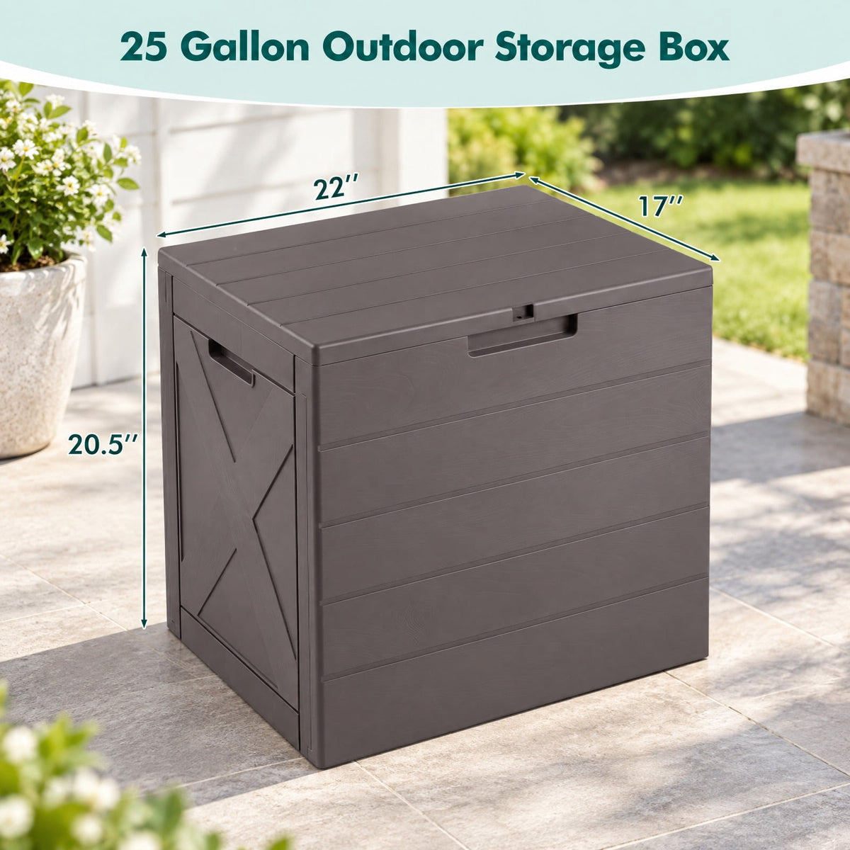 Airfind 25 Gallon Storage Bin with Lid Carry Handles and Lock Hole for Patio Furniture Accessories, 110 lbs Capacity, PP Frame, Brown
