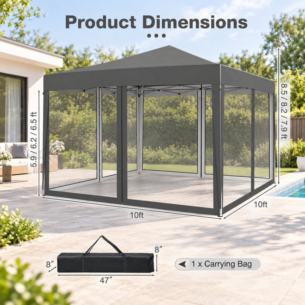 Airfind 10 FT x 10 FT Pop-Up Canopy Tent Easy Setup Instant Folding Shelter with Mesh Netting, 210D Oxford Fabric Frame, Gray