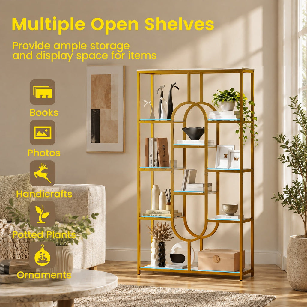 Airfind 5-Tier Tall Etagere Bookcase with Open Storage Shelves, 88 lbs Capacity, Metal Engineered Wood Frame, White