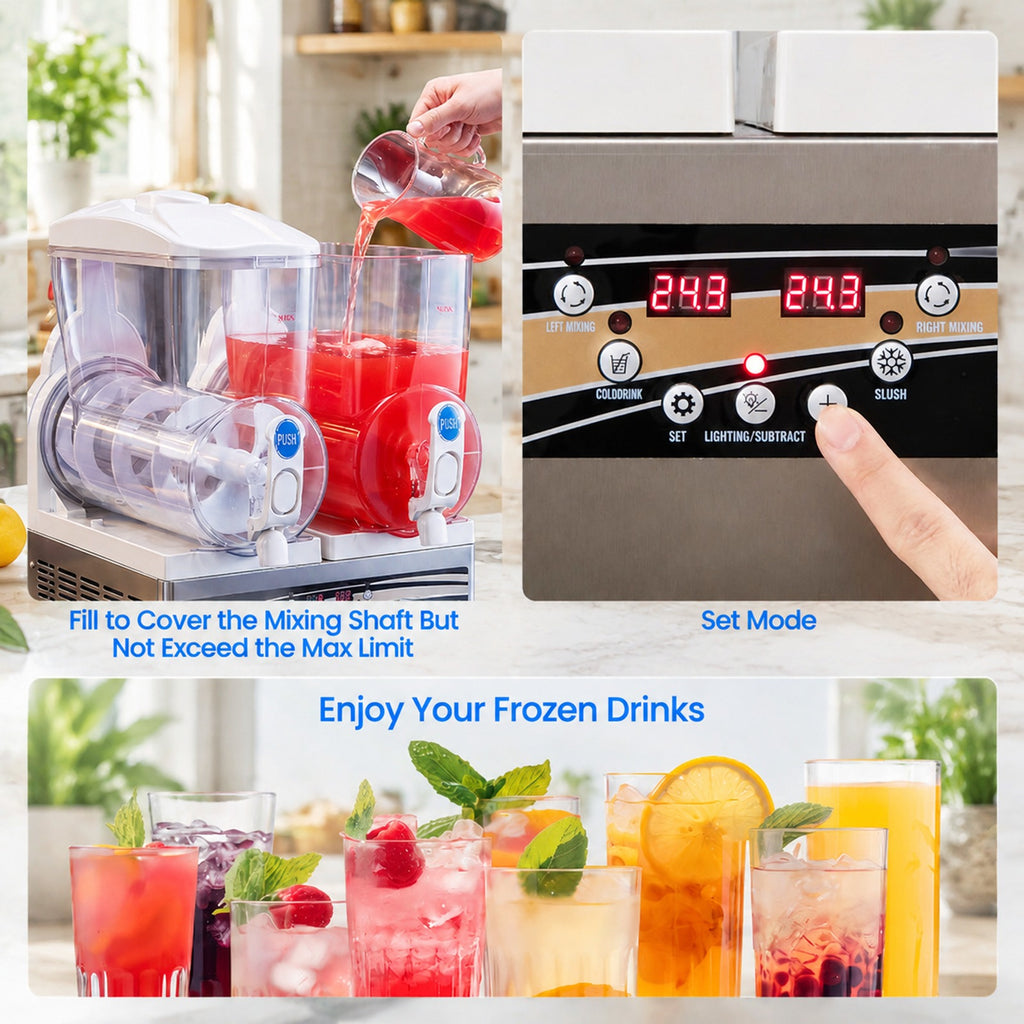 Airfind 8 Gal Commercial Slushie Machine with LED Lights, Silver, 2 tanks for serving drinks in 2 flavors, Get your slush prepared in about 30 minutes