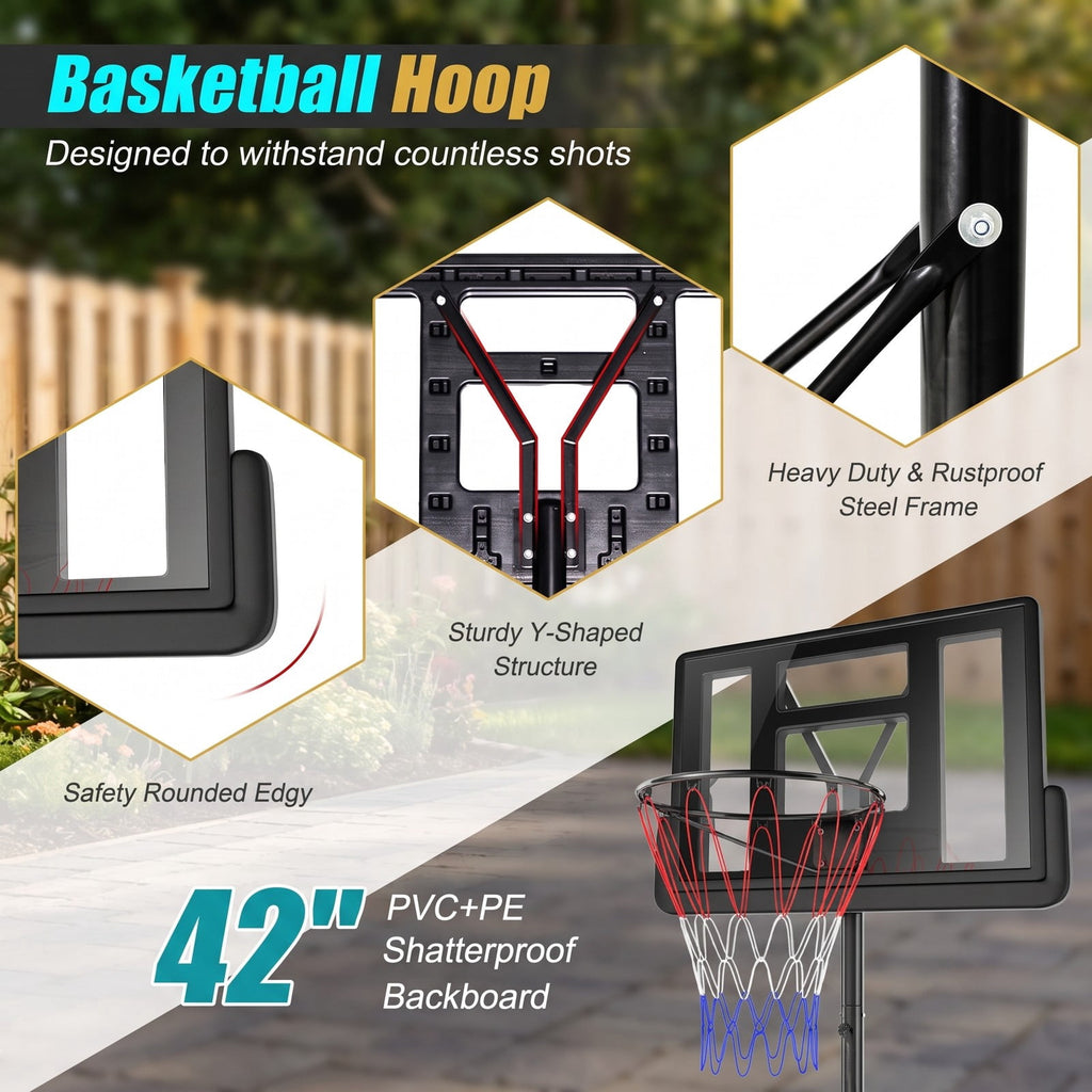 Airfind Portable Basketball Hoop, Height Adjustable 8.5-10 ft Shatterproof Backboard System with Wheels and 2 Nets for Indoor Outdoor Kids Adults Driveway, Black