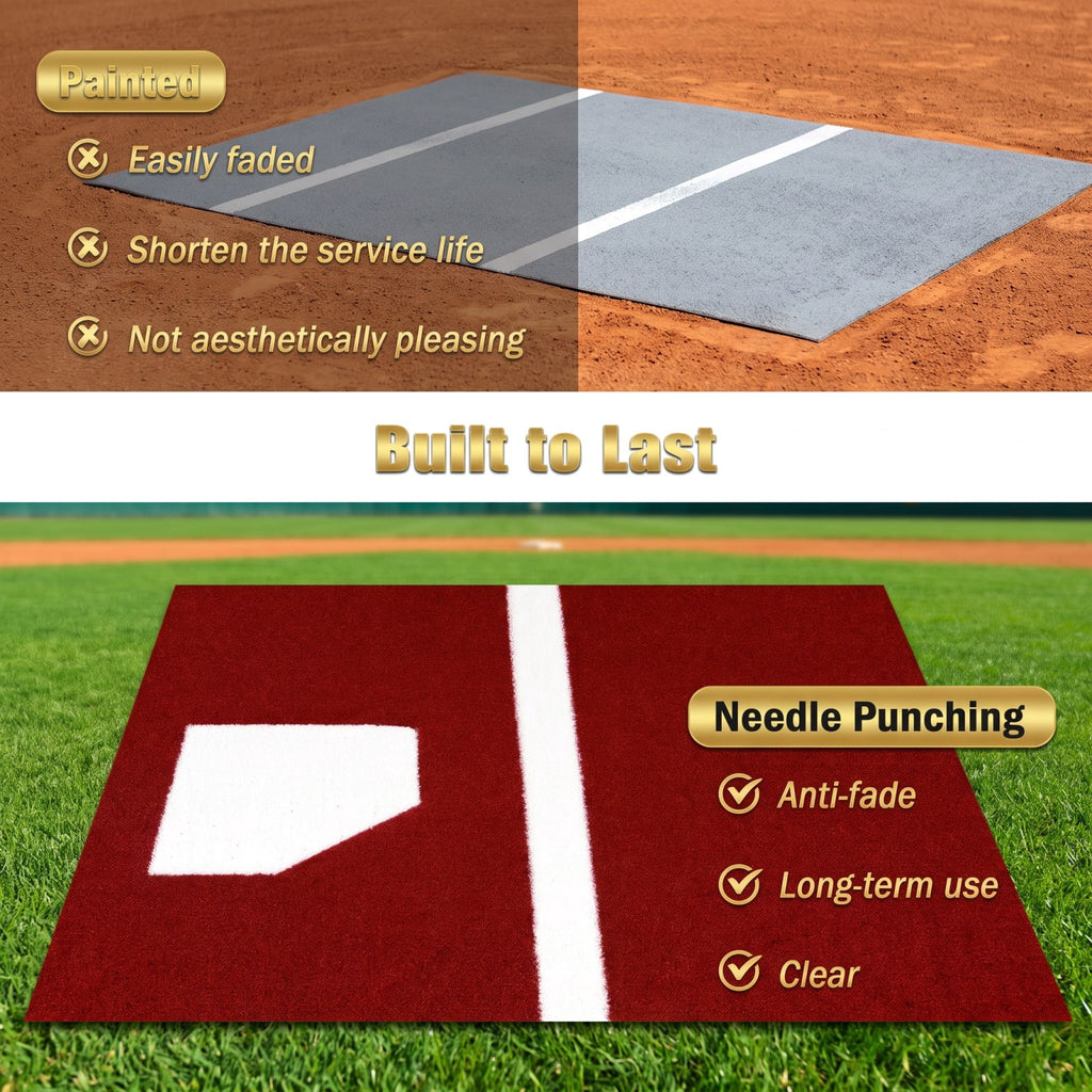 Airfind Softball Pitching Mat 10 x 3 Feet Softball Training Aid with Turf Surface and Pitching Plate and Carry Strap, Red