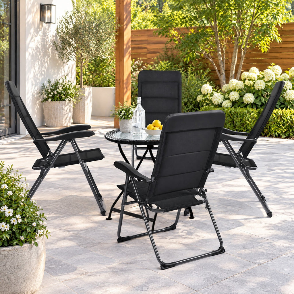 Airfind Set of 4 Patio Folding Chairs with Adjustable Backrest, 300 lbs Capacity, Steel oxford fabric sponge Frame, 28 x 23 x 40 Footprint, Black
