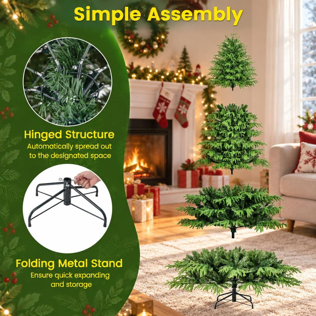 Airfind Artificial Christmas Tree with LED Lights and PVC Mixed Branch Tips-8 Feet, Green, Diameter of Stand 18 Inch /18 Inch /24 Inch