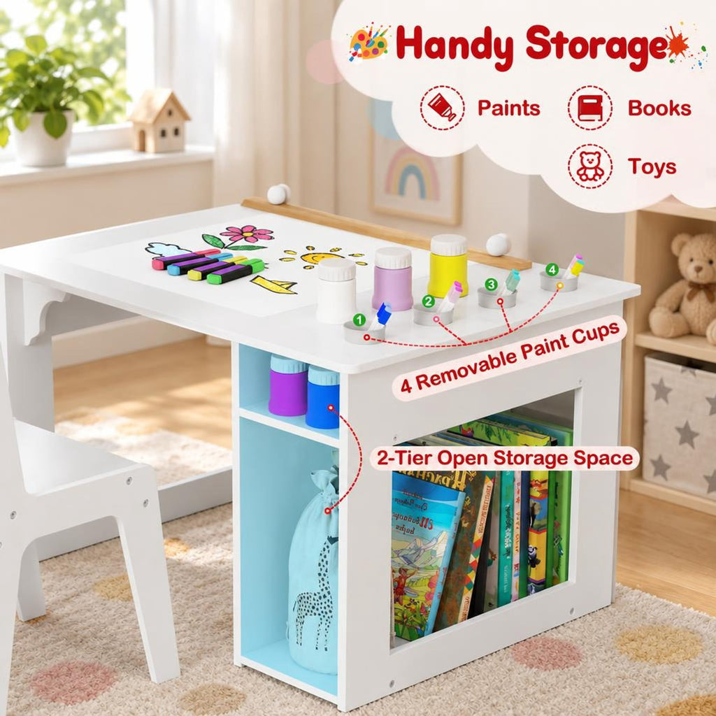 Airfind Kids Art Table and Chair Set Toddler Craft Drawing Desk, 110 lbs Capacity, MDF Pine Wood Frame, 31.5 x 23.5 x 19.5 Footprint, White