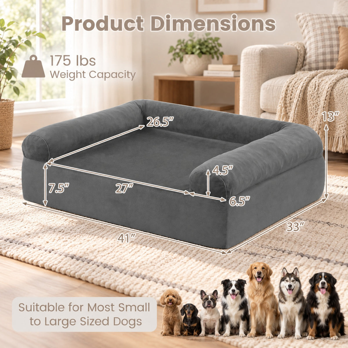 Airfind Cooling Gel Memory Foam Dog Bed for Medium Dogs with Washable Cover, Cooling Gel Memory Foam Silicone Polyester 25D Foam Frame, Dark Gray