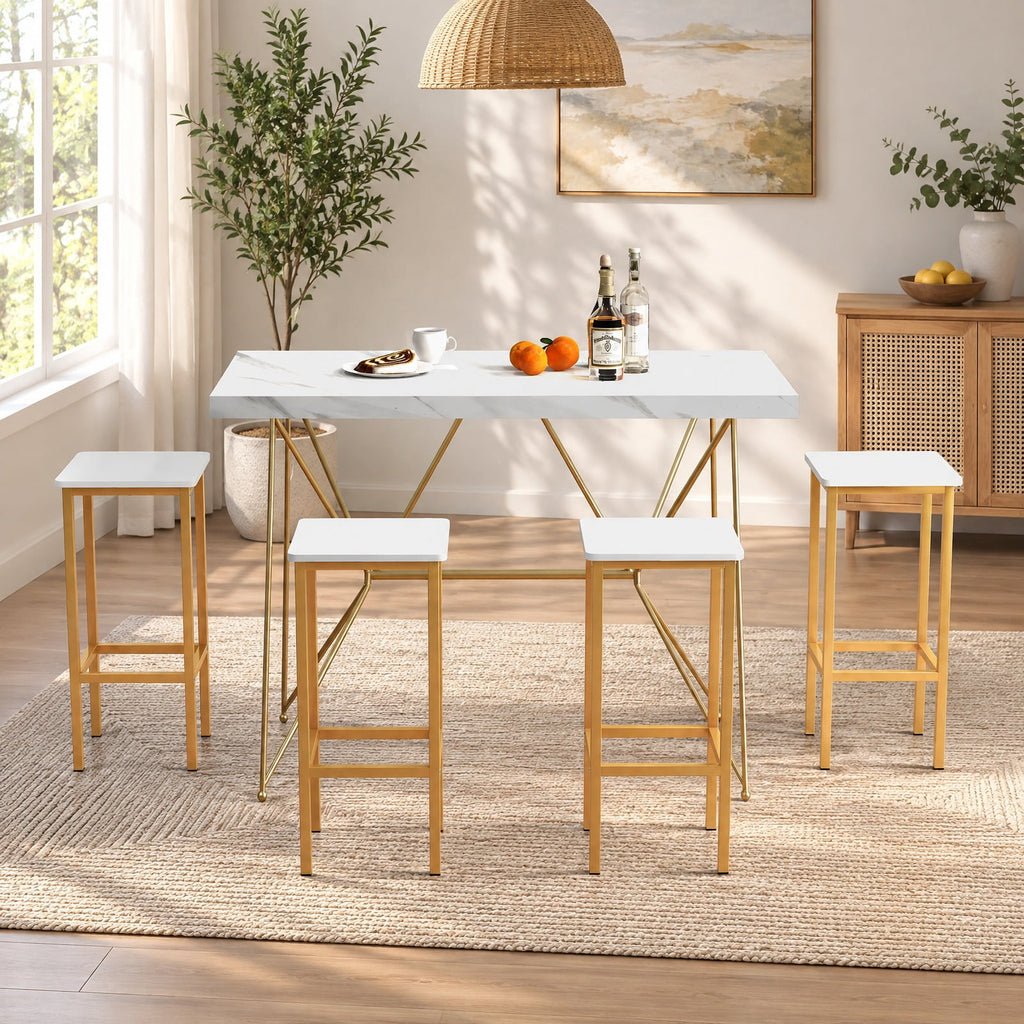 Airfind Set of 4 Bar Stool Set 26 Inch Bar Chair with Metal Legs and Footrest, 330 lbs Capacity, Engineered Wood Metal Frame, White