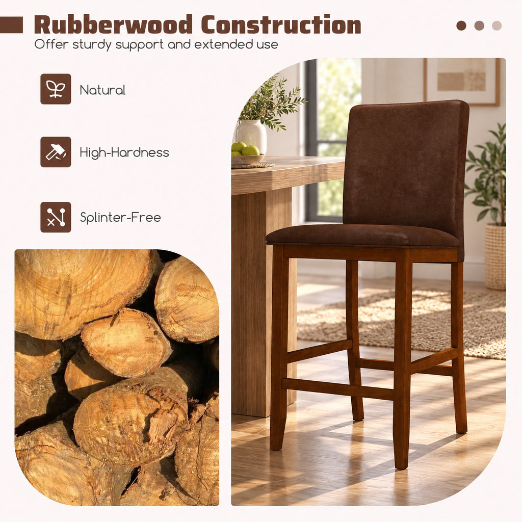 Airfind Counter Barstools, Set of 2, with Rubberwood Legs and Upholstered Seat, 330 lbs Capacity, Rubberwood Polyester Sponge Frame, Walnut