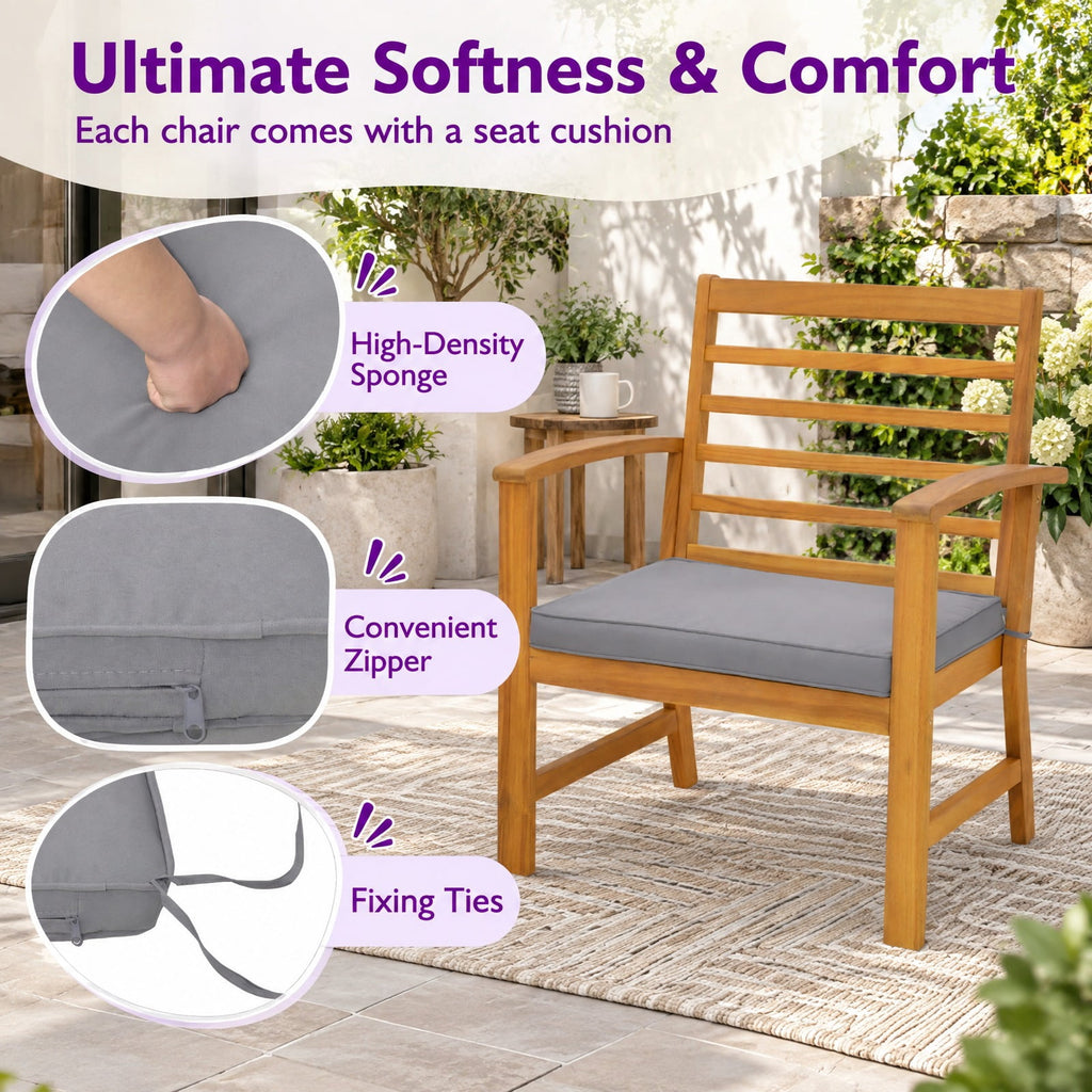 Airfind 3 Pieces Outdoor Furniture Set with Soft Seat Cushions, Chair 400 lbs Capacity, Acacia Wood Sponge Polyester Frame, Gray
