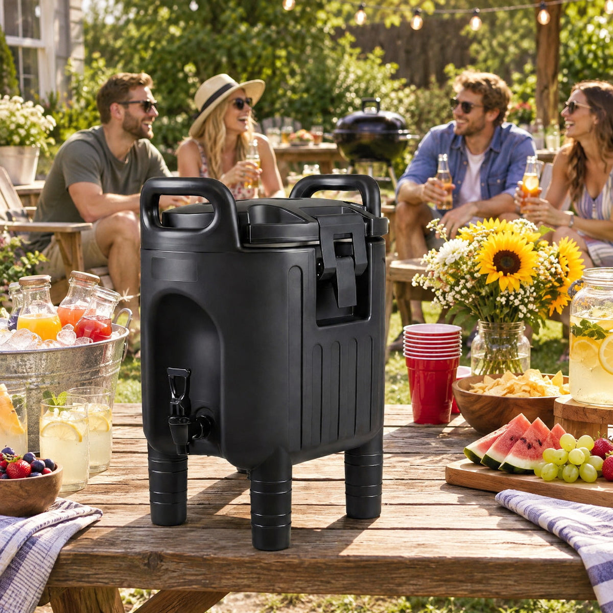Airfind 2.6 Gal Insulated Beverage Dispenser with Handles and Two-Stage Faucet, LLDPE Nylon PE Silicone Frame, 16 × 12 × 19 Footprint, Black