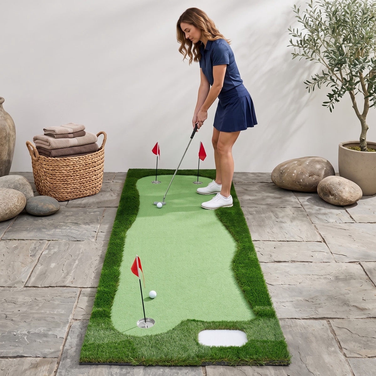 Airfind 10 x 3.5ft Golf Putting Green Mat with 3 Hole Cups and 3 Flags, Indoor Outdoor Practice Putting Training Turf for Home Backyard Garage Office, Green