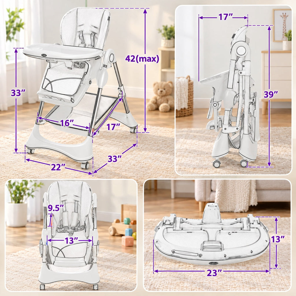 Airfind A-Shaped High Chair with 4 Lockable Wheels, 50 lbs Capacity, Iron Frame, for 0-36 months, 22 x 26 x 32 Footprint, Black