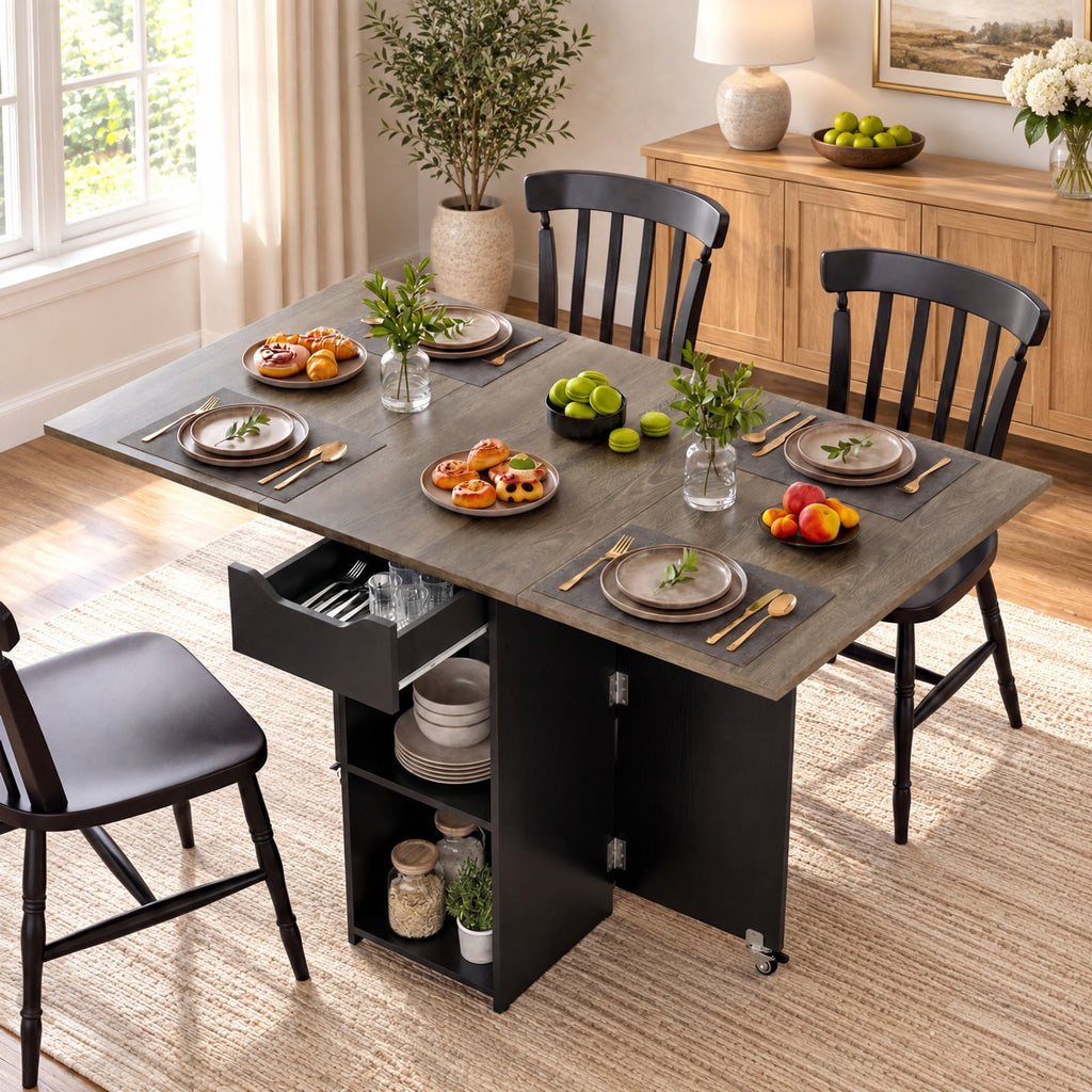 Airfind 47.5 Inch Farmhouse Extendable Wooden Dinner Table with Lockable Wheels, 88 Lbs Capacity, Engineered Board MDF, Oak
