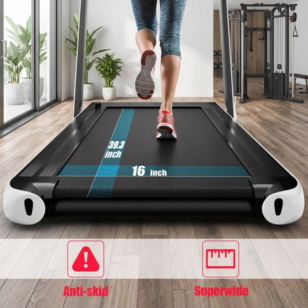 Airfind 2.25 HP 2-in-1 Walk-to-Run Folding Treadmill with App Sync and Audio Console Walking Treadmill for Home Supports 265 lbs, White