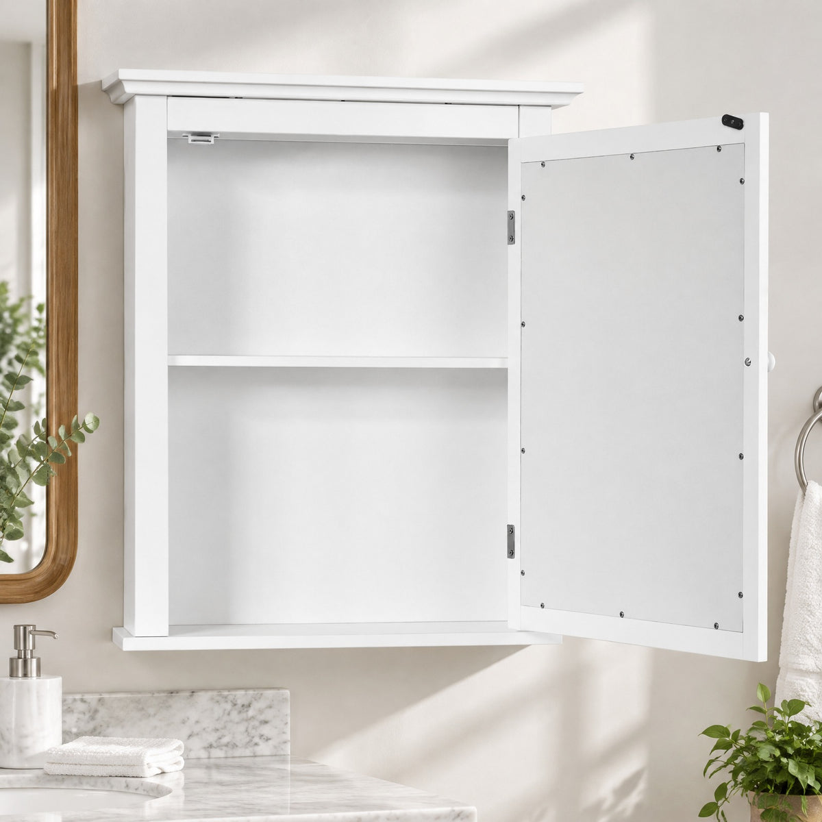 Airfind Bathroom Mirror Cabinet Wall Mounted Adjustable Shelf Medicine Storage, 11 lbs Capacity, MDF and glass Frame, 22 x 6 x 27.5 Footprint