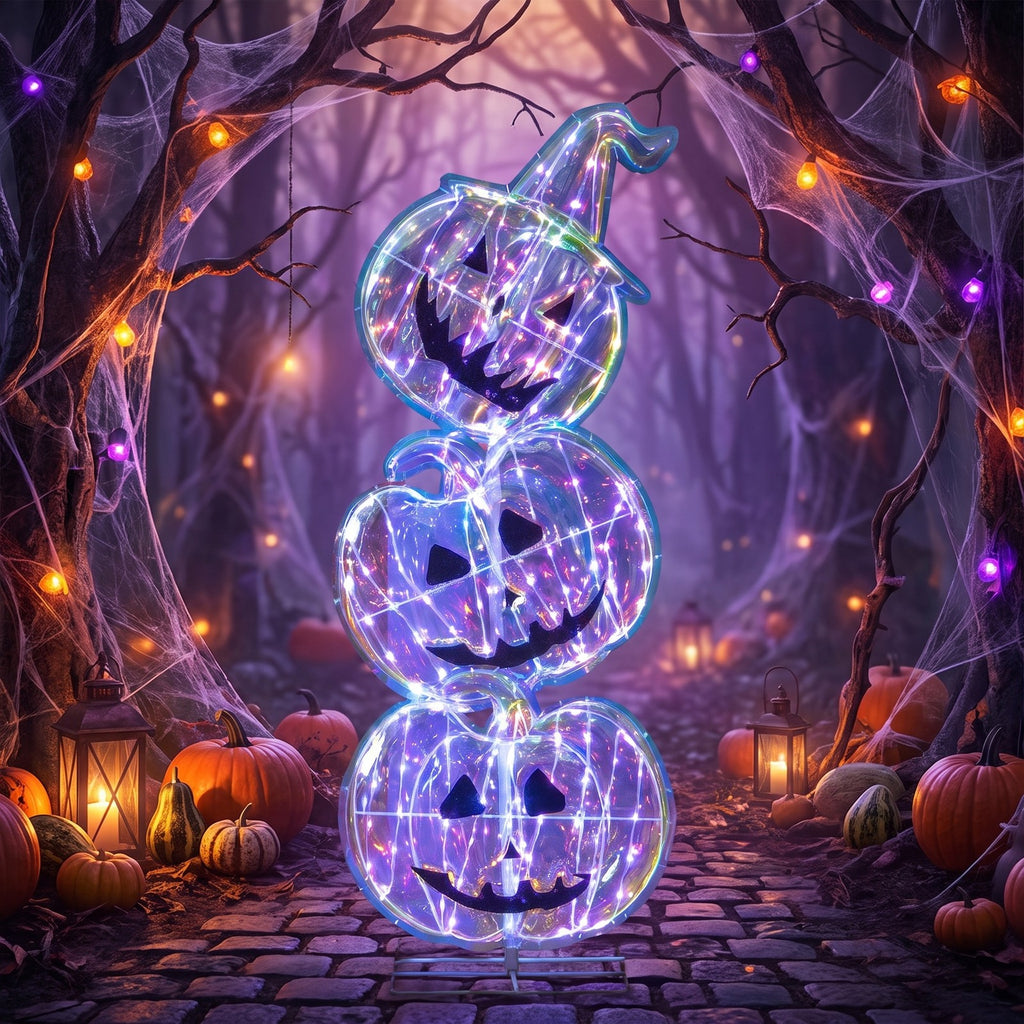 Airfind Standing 150 LED Lighted Pumpkin Halloween Decoration with Base, Plastic Frame, 1.3 x 0.9 x 3.4 FT Footprint, Multicolor