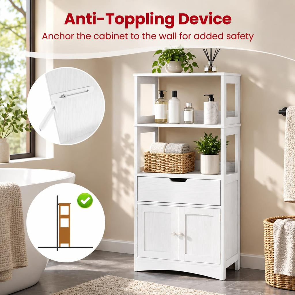 Airfind Bathroom Storage Cabinet with Drawer and Shelf Floor Cabinet, 20 lbs Capacity, MDF PB Frame, White