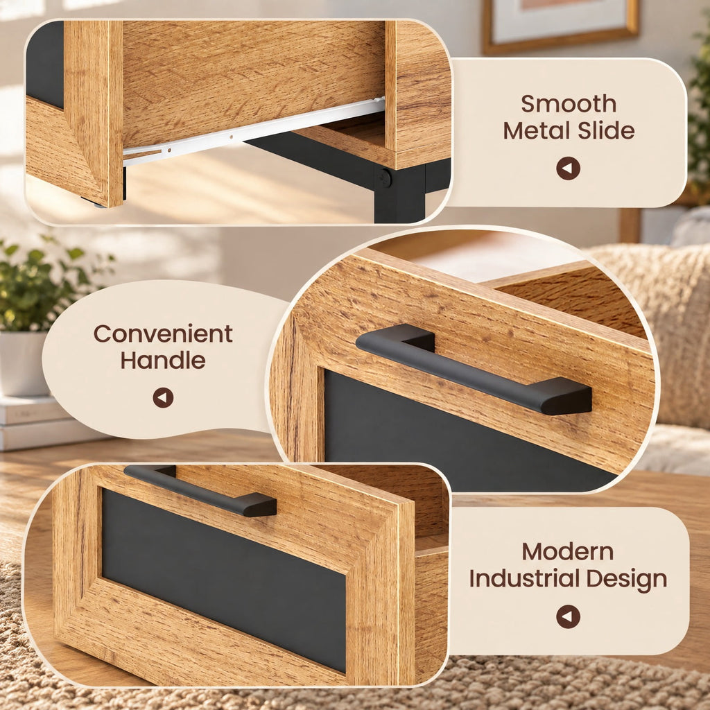 Airfind 47 Inch Oval Coffee Table with Storage and Open Compartments for Living Room, 110 lbs Capacity, Engineered Wood MDF Frame, Natural