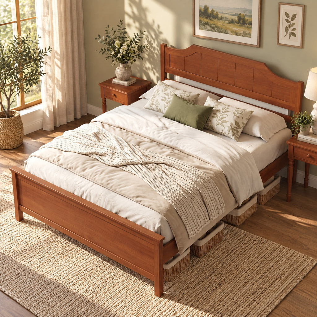 Airfind Full Size Solid Wood Platform Bed Frame with Headboard in Walnut, 440 lbs Capacity, 79.5 x 58 x 39 Bed Platform Footprint, Walnut