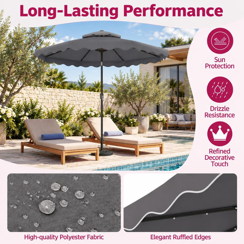 Airfind 9 FT Solar LED Patio Umbrella Push-Button Tilt and Crank 24 LED Lights and 8 Ribs, Polyester Fabric Metal Frame, 9 x 8.2 ft Footprint, Gray