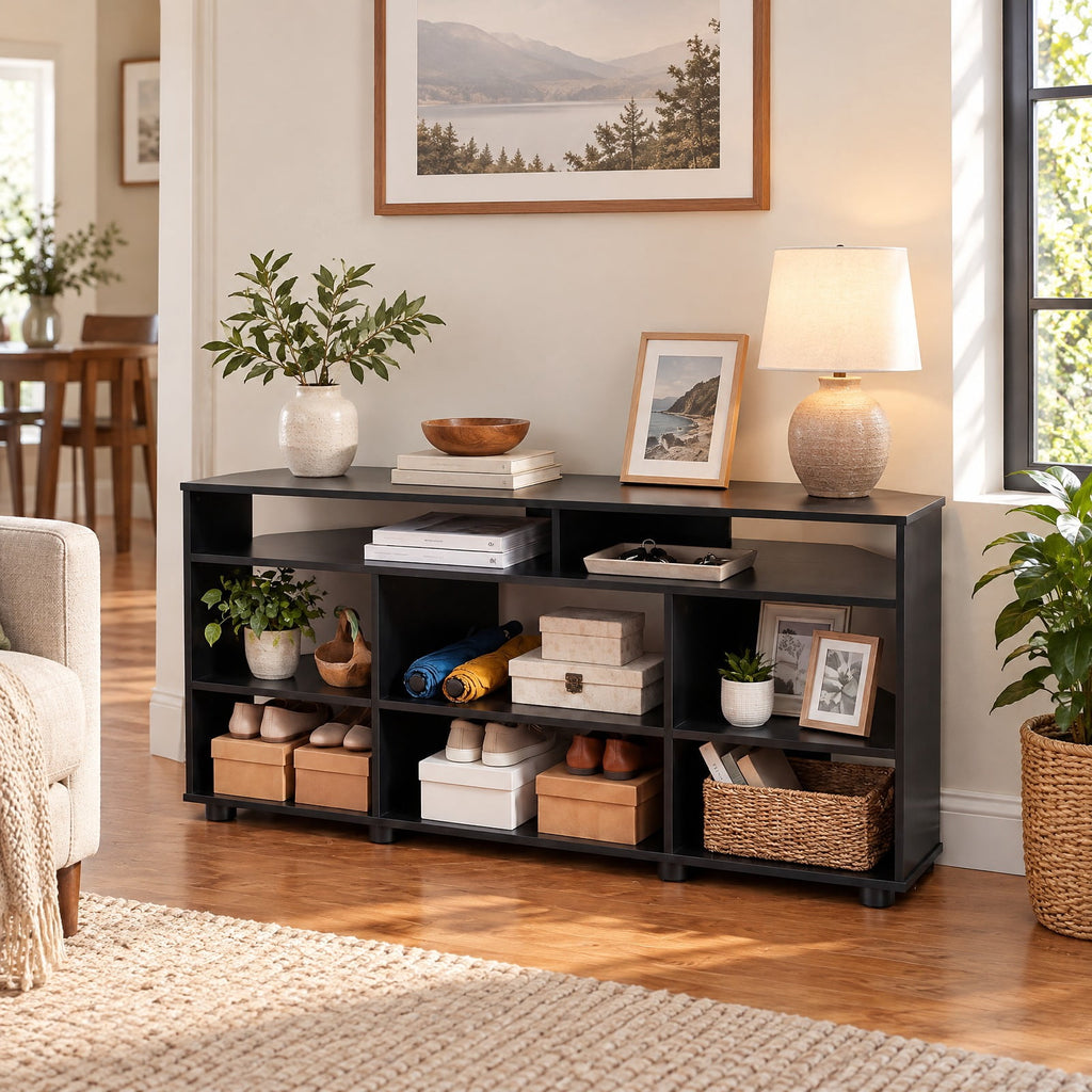 Airfind Corner Entertainment Center TV Stand for TVs up to 55 Inch, 90 lbs Capacity, Engineered Wood Frame, 46.5 x 16 x 21.5 Footprint, Black