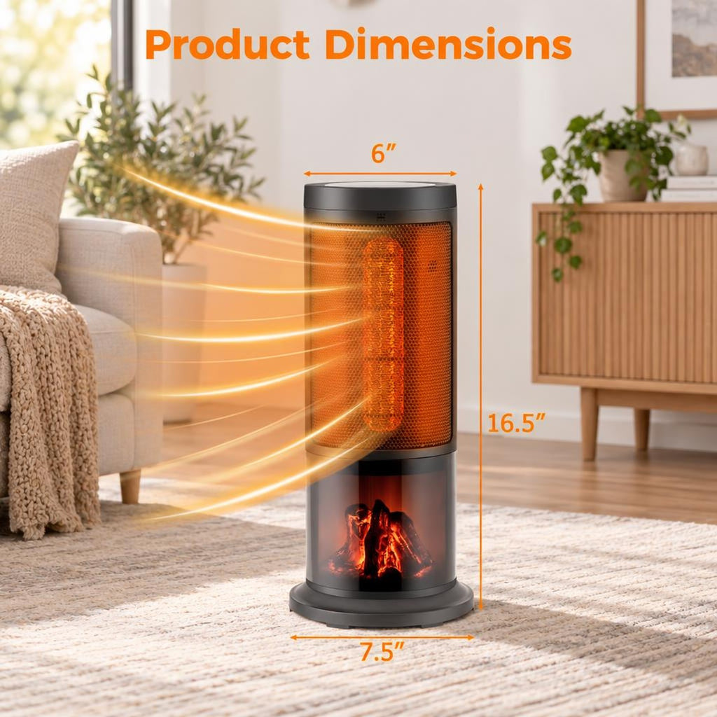Airfind 17 Inch 1500W Portable Tower Space Heater with 135° Oscillation, PP Frame, 7.5in x 17in Cord Length 71in Footprint, Black