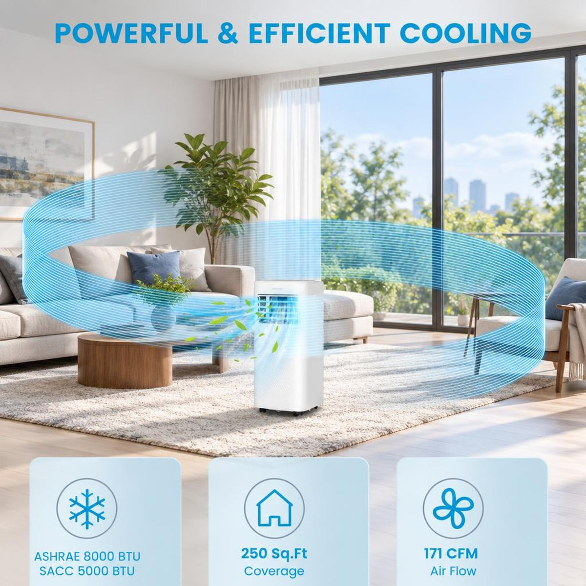 Airfind 4-in-1 8000 BTU Air Conditioner with Cool Fan Dehumidifier and Sleep Mode, Abs, Built in 4 Modes 2 Fan Speeds and 1-24H Timer, White