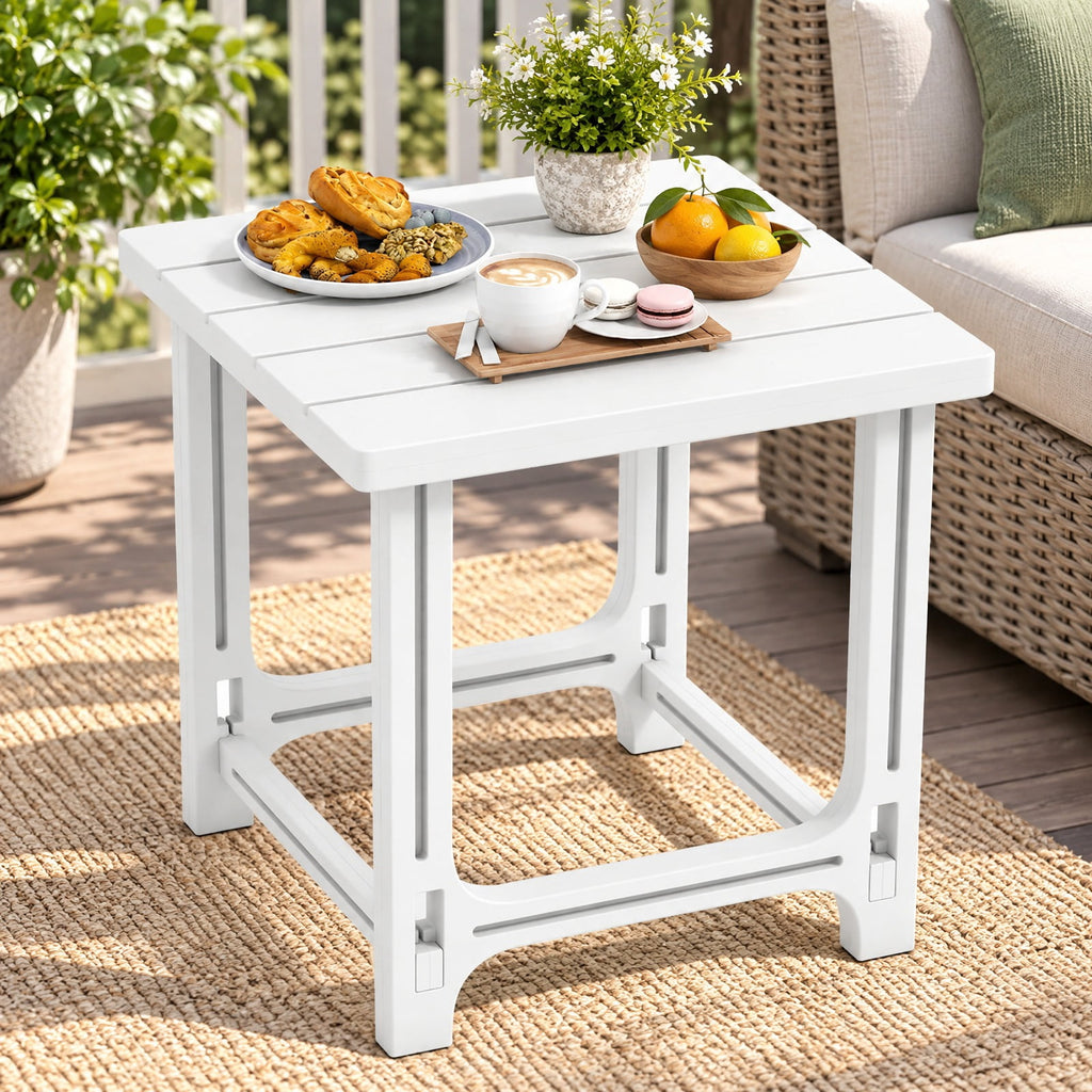 Airfind 18 Inch Outdoor Adirondack Side Table with Slatted Surface, 315 lbs Capacity, HDPE Frame, 18.5 x 18.5 x 18.5 Footprint, White
