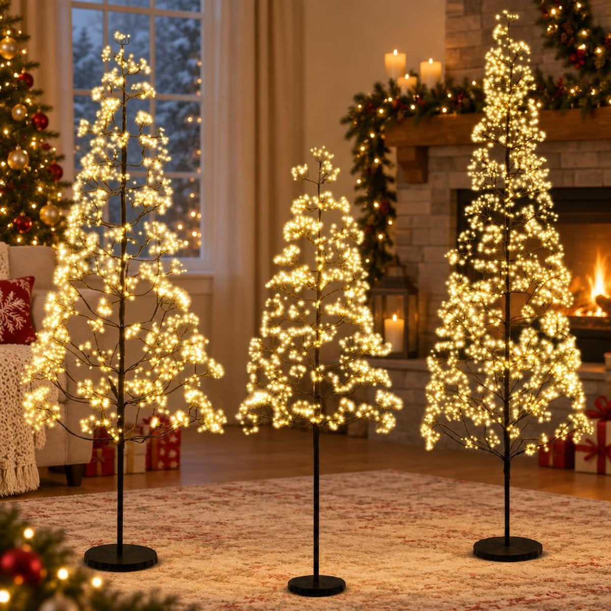 Airfind 5/6/7 FT Lighted Alpine Tree with Warm White Light LED Lights Pre-lit Artificial Cedar Tree with Weighted Base-6ft, White