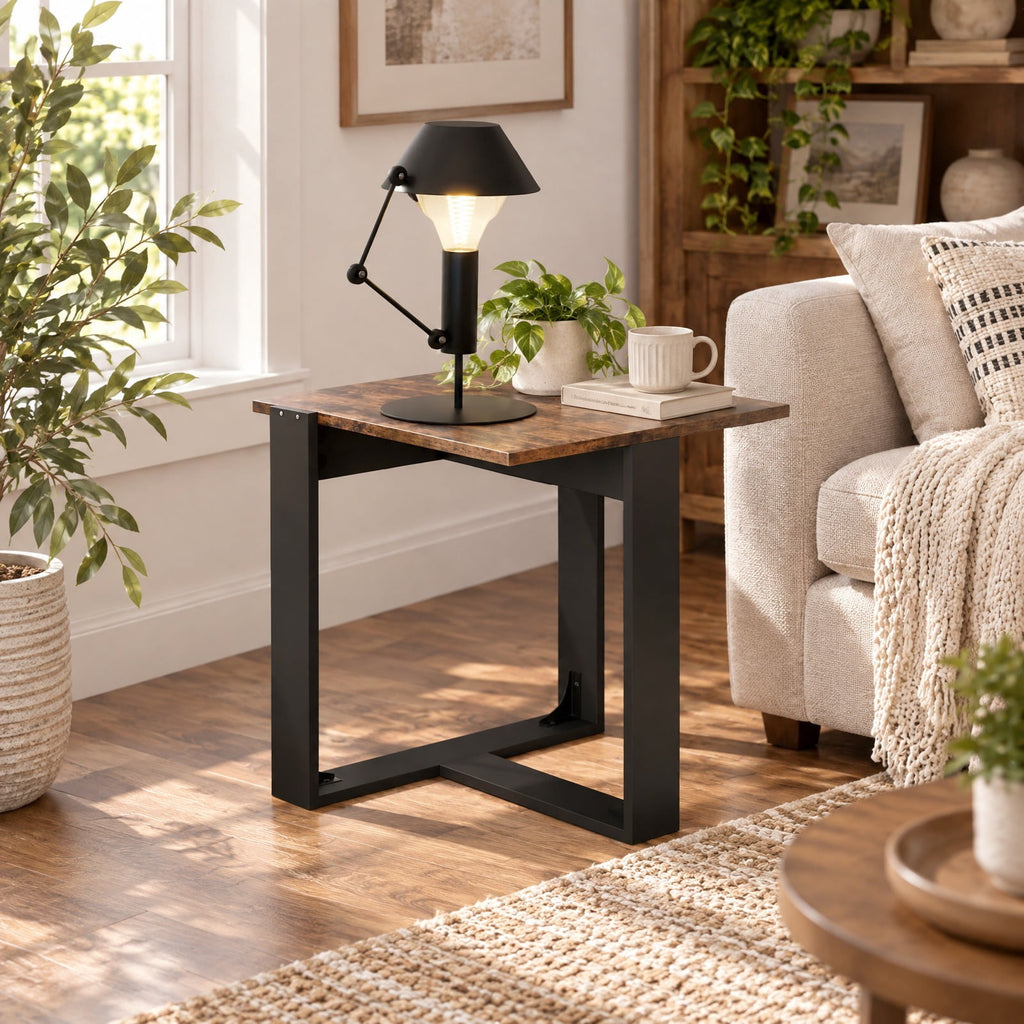 Airfind Industrial Sofa End Table with Metal Frame-2, 110 lbs Capacity, Engineered Wood Metal Frame, 20 x 20 x 20 Footprint, Rustic Brown Black