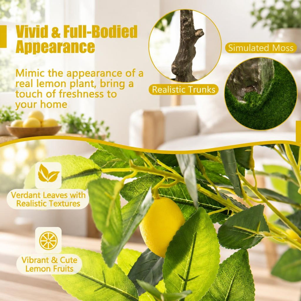Airfind Artificial Lemon Tree 2.6/4/5.2 Feet Tall Fake Lemon Plant wuth Lemon Fruits-5.2 ft, PEVA PE PP Cement Foam Height: 32/48/63 Pot Frame