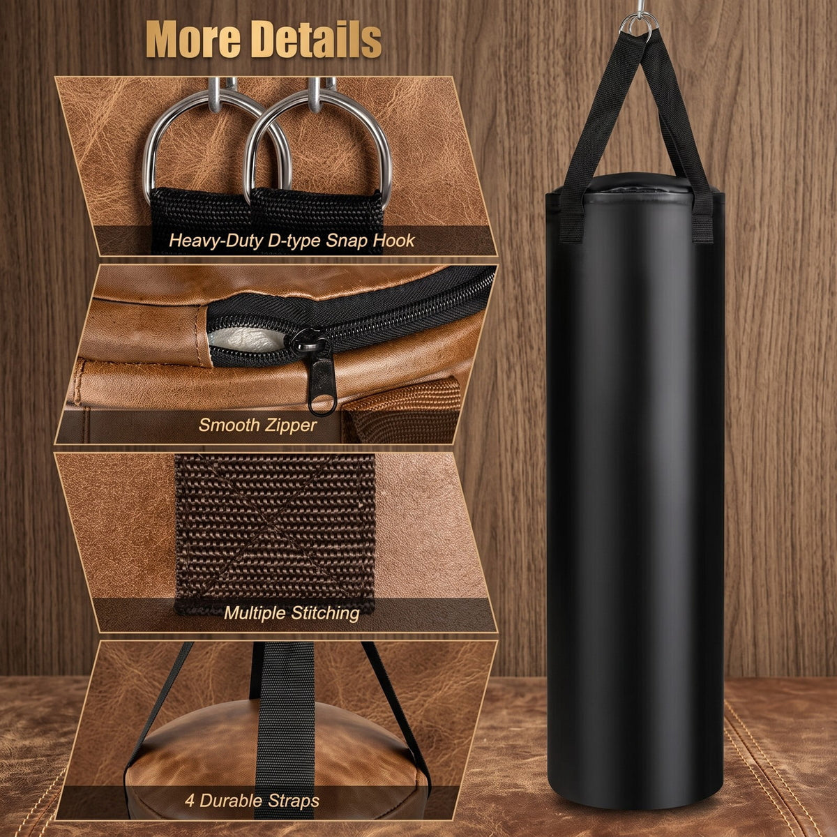 Airfind 63 lbs Filled Punching Bag Set with Boxing Gloves and Hand Wraps, Heavy Duty PVC Leather Freestanding Hanging Boxing Bag for Karate Muay Thai MMA, Black