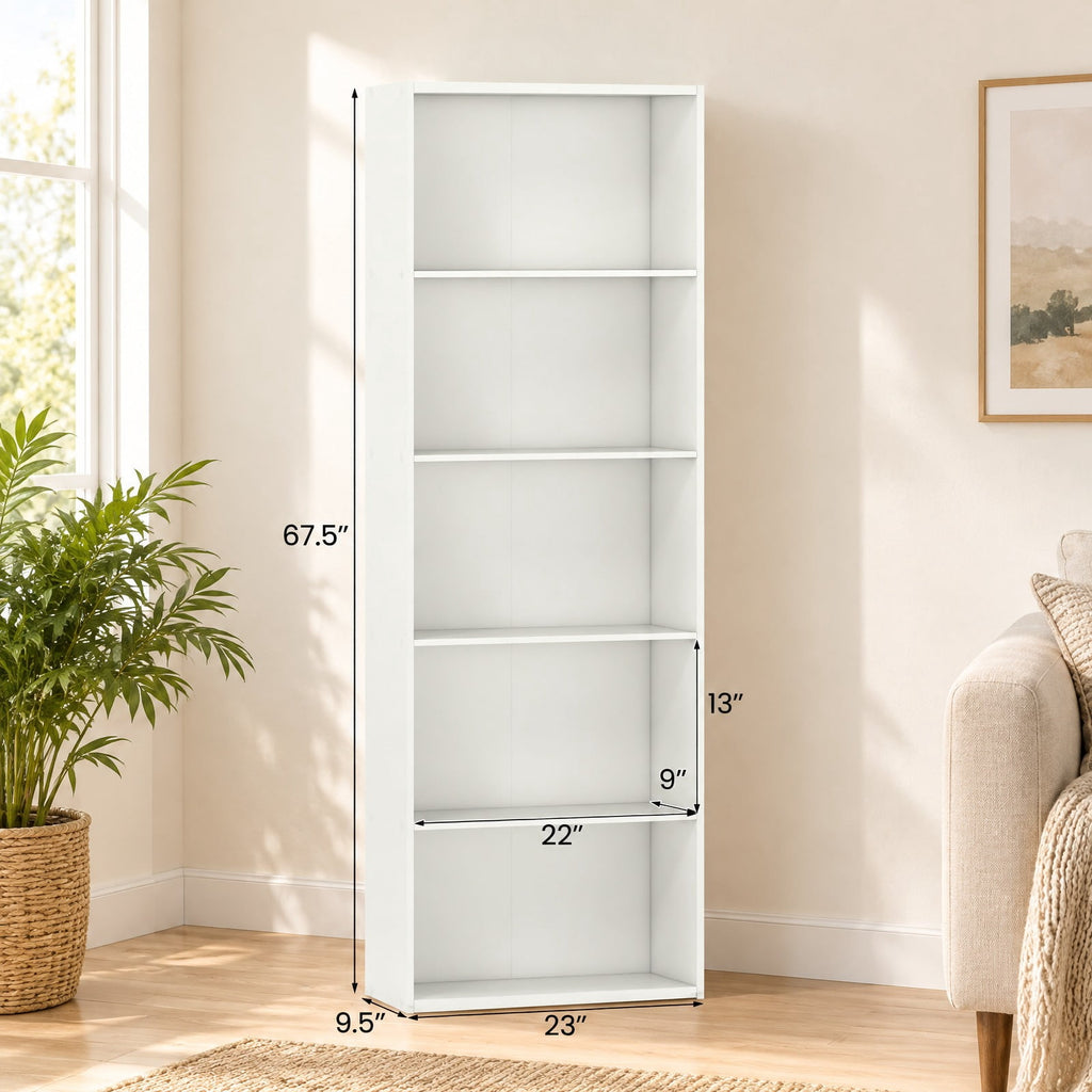 Airfind 5-Shelf Storage Bookcase Modern Multi-Functional Display Cabinet, 45 lbs Capacity, Engineered Wood MDF Frame, 24in x 9.5in x 67in Footprint