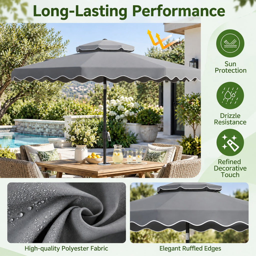 Airfind 9 Feet Patio Umbrella with Push Button Tilt and Crank, Polyester Fabric Metal Frame, 9 x 8.1 ft Footprint, Gray