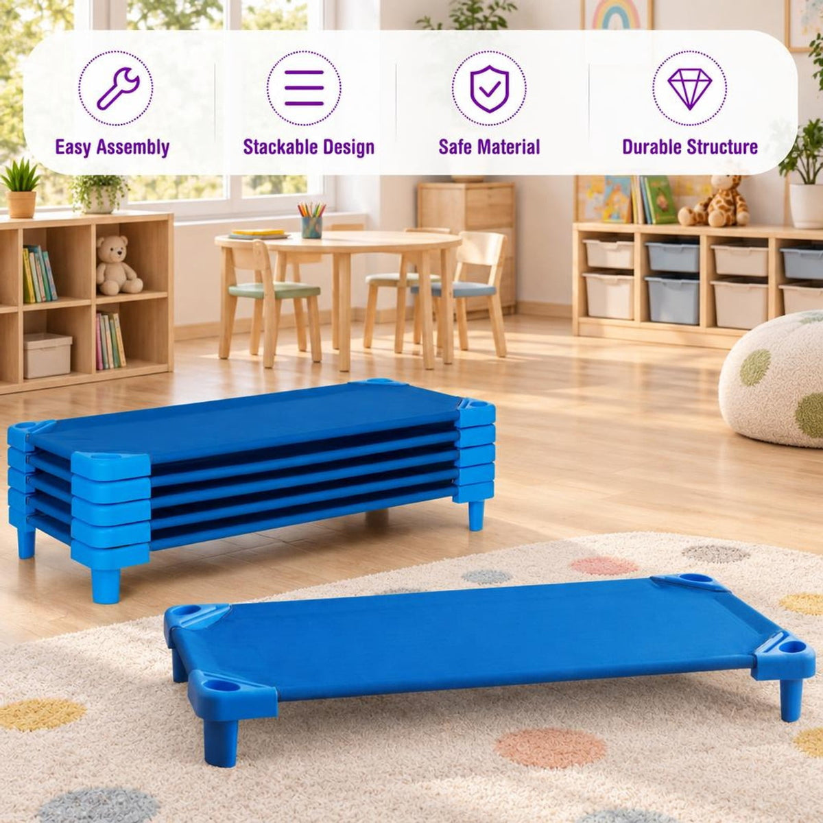 Airfind 52 x 23 Inch Pack of 6 Youth Stackable Daycare Rest Mat, 132 lbs Capacity, Steel PP Oxford for Everyday Use, Unspecified