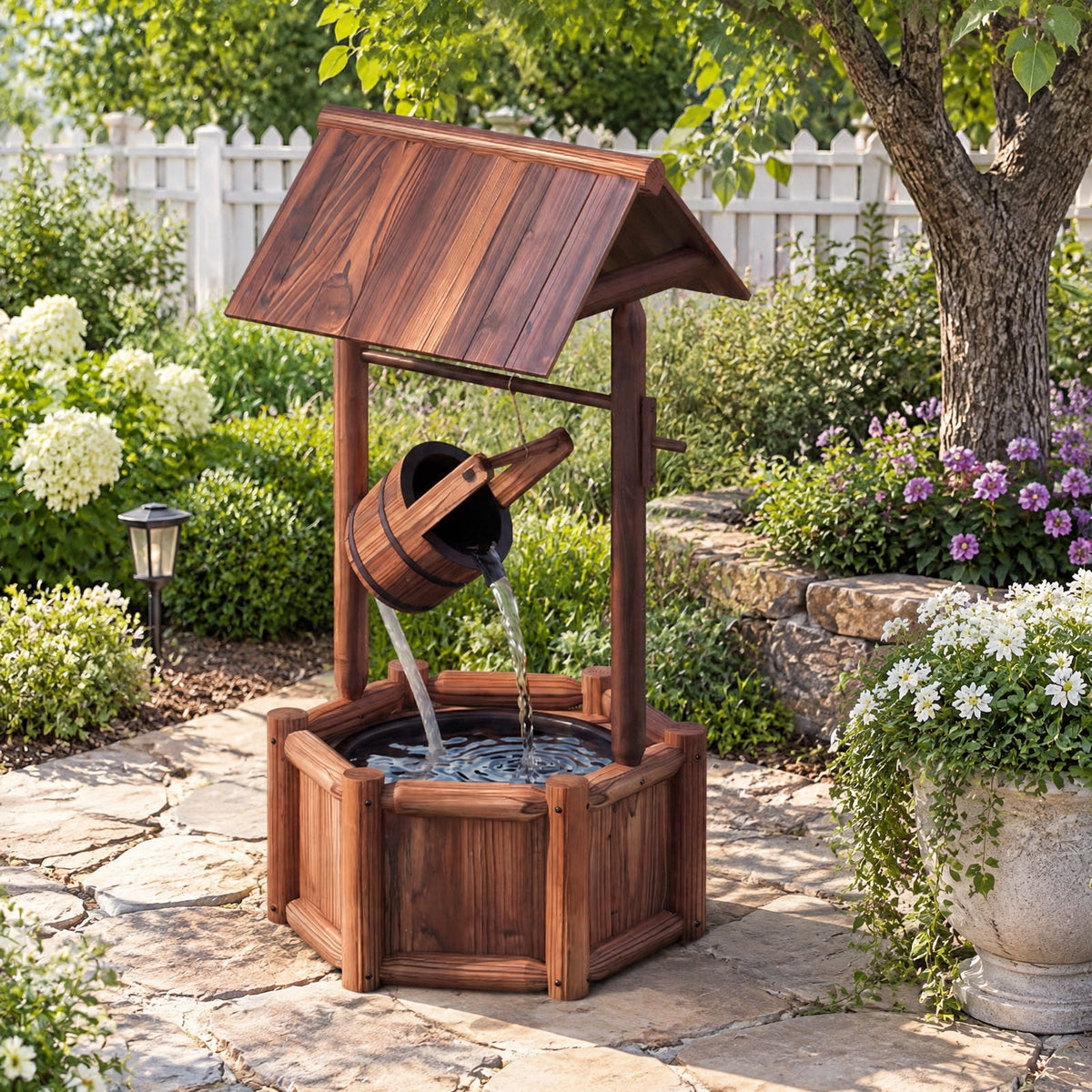 Airfind Garden Rustic Wishing Well Wooden Water Fountain with Pump, Fir Wood Frame, Product Size 24 Inch x22 Inchx 44.5 Inch (L x W x H), Unspecified
