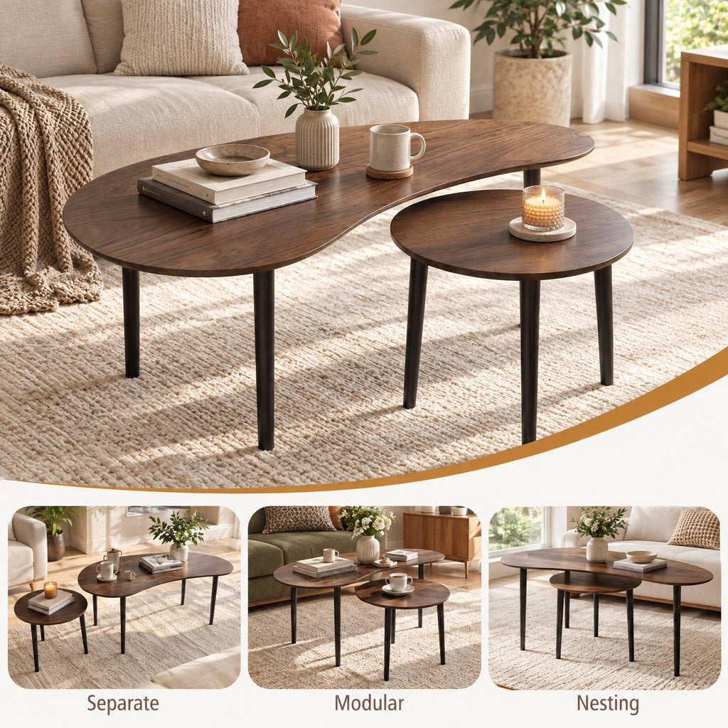 Airfind 2 Pieces Mid Century Nesting Tables with Rubber Wood Legs, 66 Lbs Capacity, Rubber Wood MDF for Convenient Everyday Use, Walnut