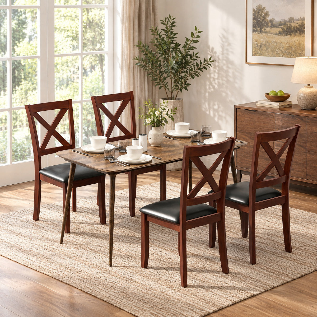 Airfind Set of 2 Wooden Kitchen Dining Chair with Padded Seat and Rubber Wood Legs, Capacity 355 lbs Capacity, 18 x 22 x 39 Footprint, Black