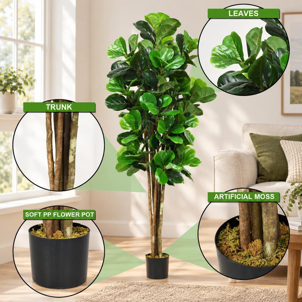 Airfind 6-Feet Artificial Indoor-Outdoor Home Decorative Planter, Soft PP PEVA Frame, Green, Diameter of basin bottom 6.5