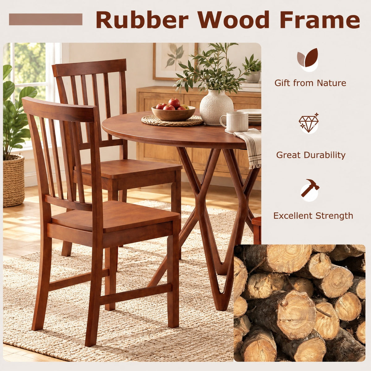 Airfind Set of 2 Dining Chairs with Solid Wooden Legs, 275 lbs Capacity, Rubber wood MDF Frame, 16 x 20 x 36 Footprint, Walnut
